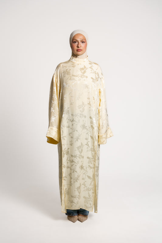 Crème Lumière Tunika mit Jacquard Muster